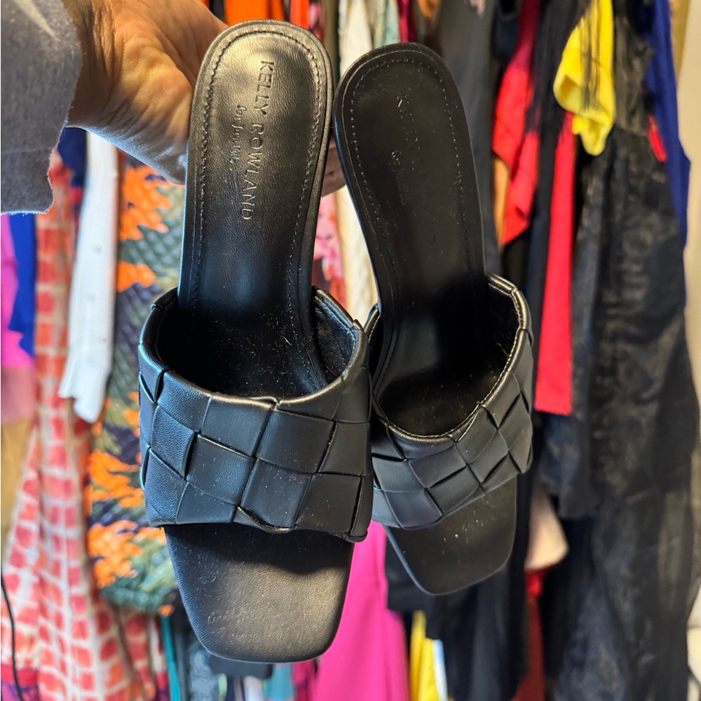 Aphrodite Black Woven Slide Sandals